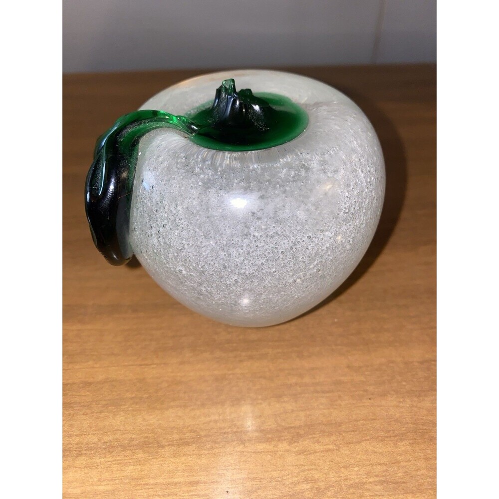 Murano Style Glass Apple Paperweight HEAVY Bubble Green‎ Leaf